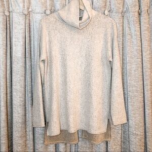 Soft Surroundings Tan Fleece Turtleneck Split Back Sweater Size Extra Small